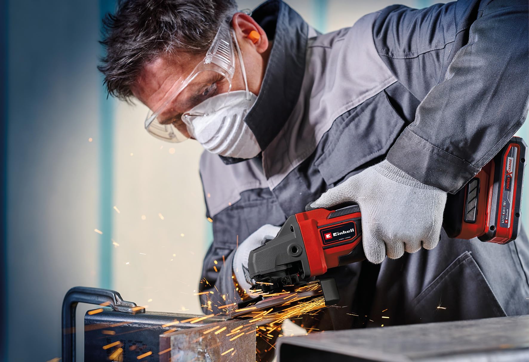 Einhell Professional Amoladora angular con batería TP-AG 18/125 CE Q Li-Solo Power X-Change (18 V, 900 W, Ø 125mm, 33 mm de profundidad de corte, sin escobillas, sin disco de corte ni batería)