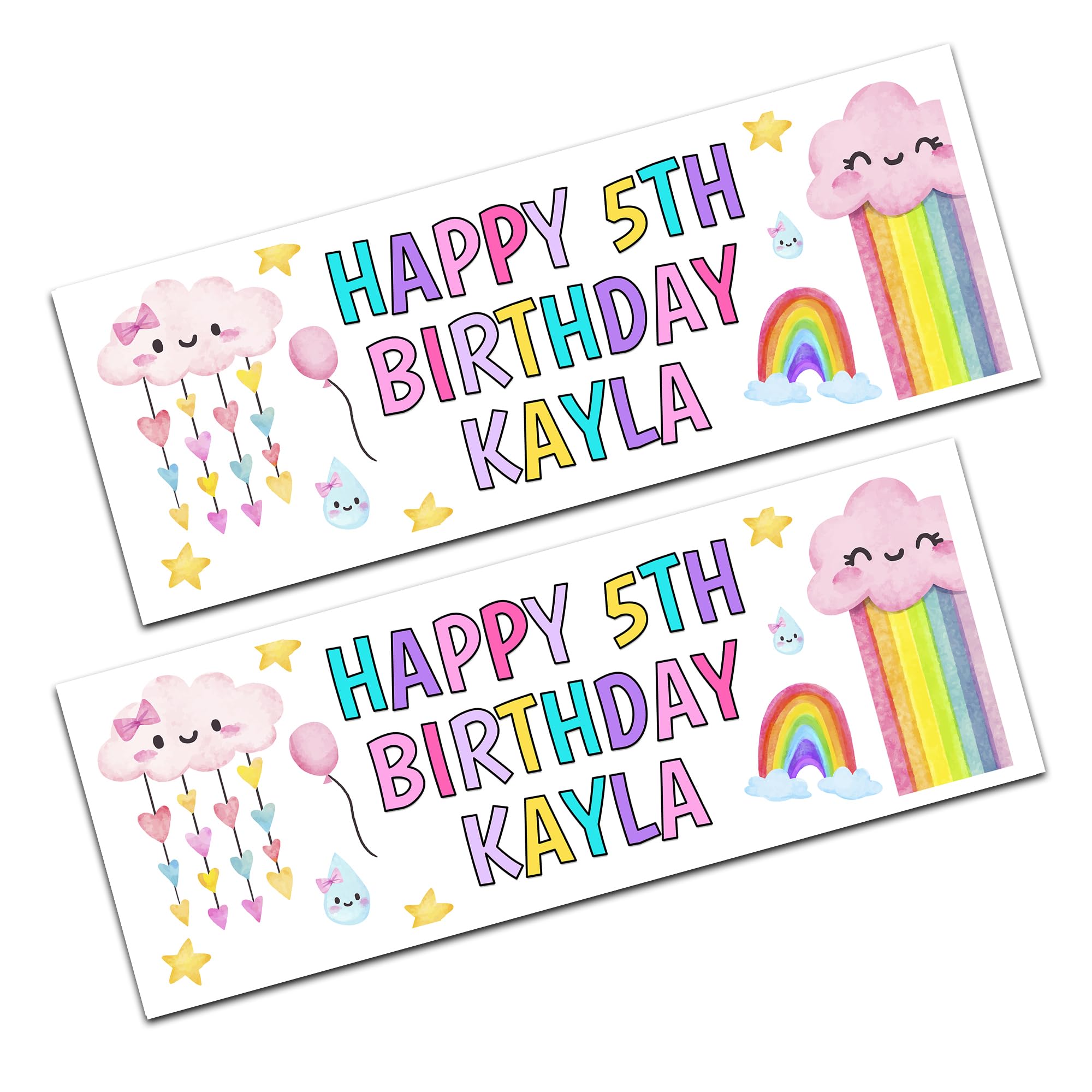 x2 Girls Personalised Happy Birthday Name Age Banners