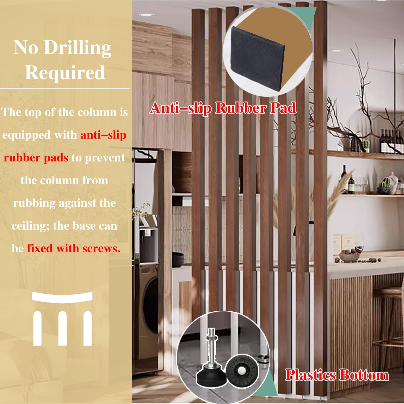 ZXFDMSWJ Separador de ambientes con Poste de Madera para Pared, Separador de ambientes Personalizado de Listones de Madera de Piso a Techo, decoración de Cama/Sala de Estar/cubículo (Blanco, 70 cm (2