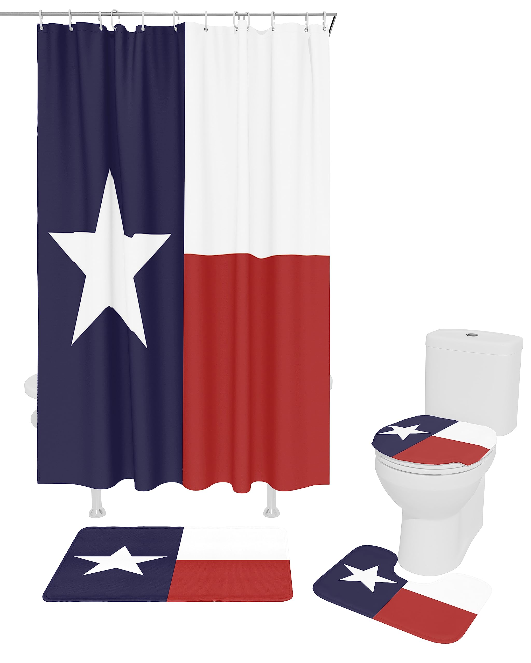 BABE MAPS 4 Pcs Western Decor Shower Curtain Set with Non-Slip Rug, Toilet Lid Cover, Bath Mat and 12 Hooks, Waterproof Shower Curtain Set for