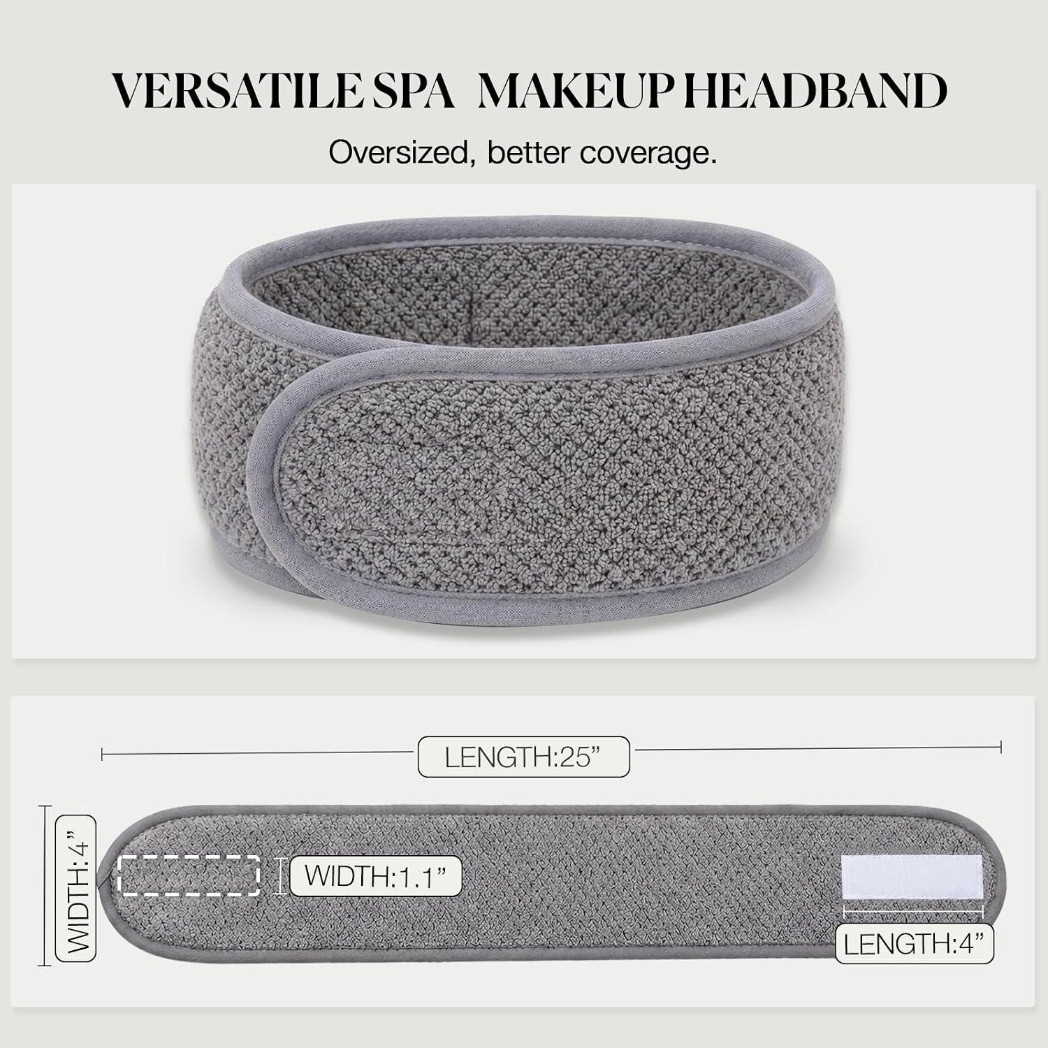 4PCS Spa Headband for Women Adjustable Terry Cloth Skincare Headband Stretch Head Wrap for Bath, Makeup Facial Mask（White+Grey+Dark Blue+Green） image 4