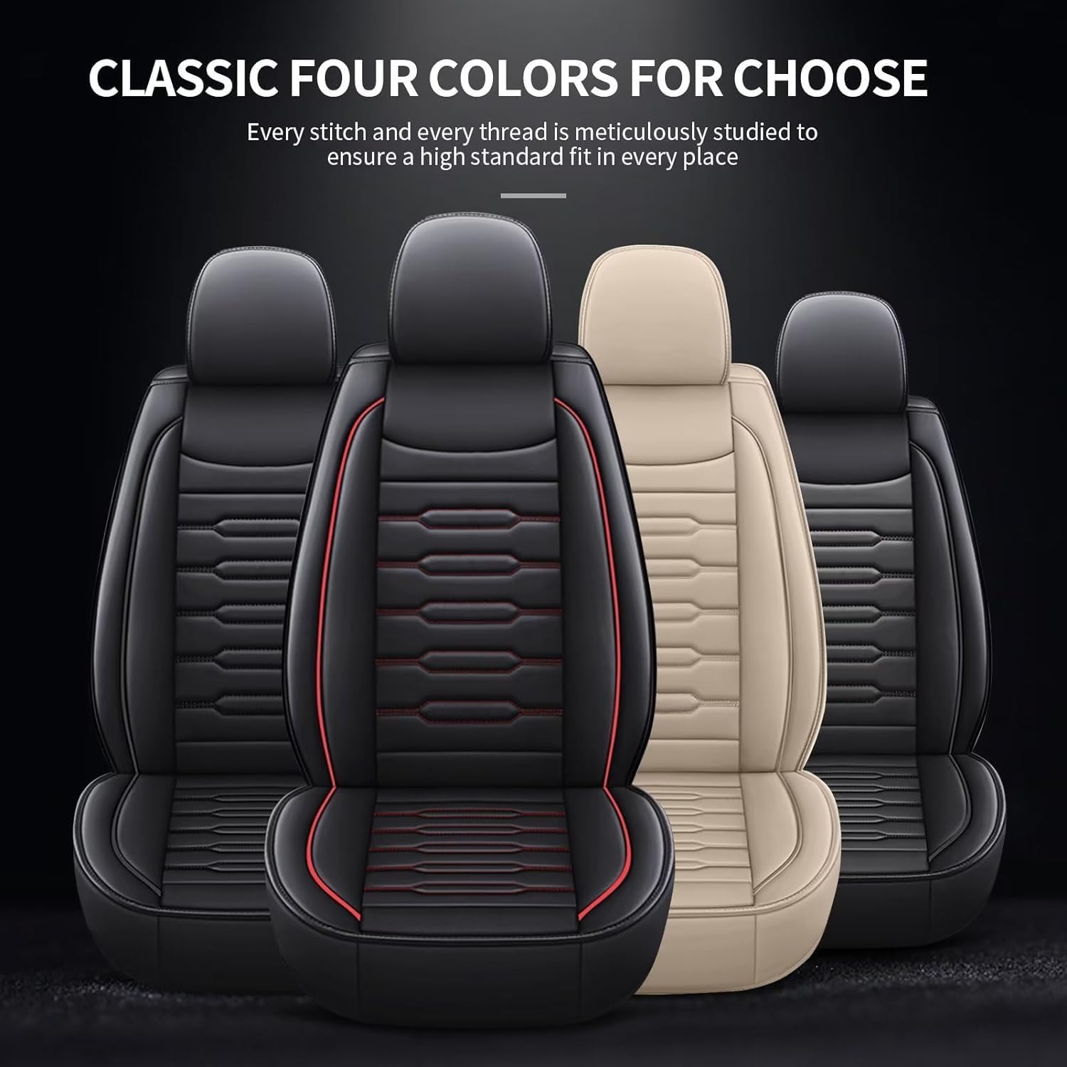 AOMSAZTO Car Seat Cover Custom Fit for Audi Q5 2009-2024 2025 2026 Faux Leather Car Seat Protector Compatible Airbag Vehicle Cushion Covers Only 2 Front Seats Black