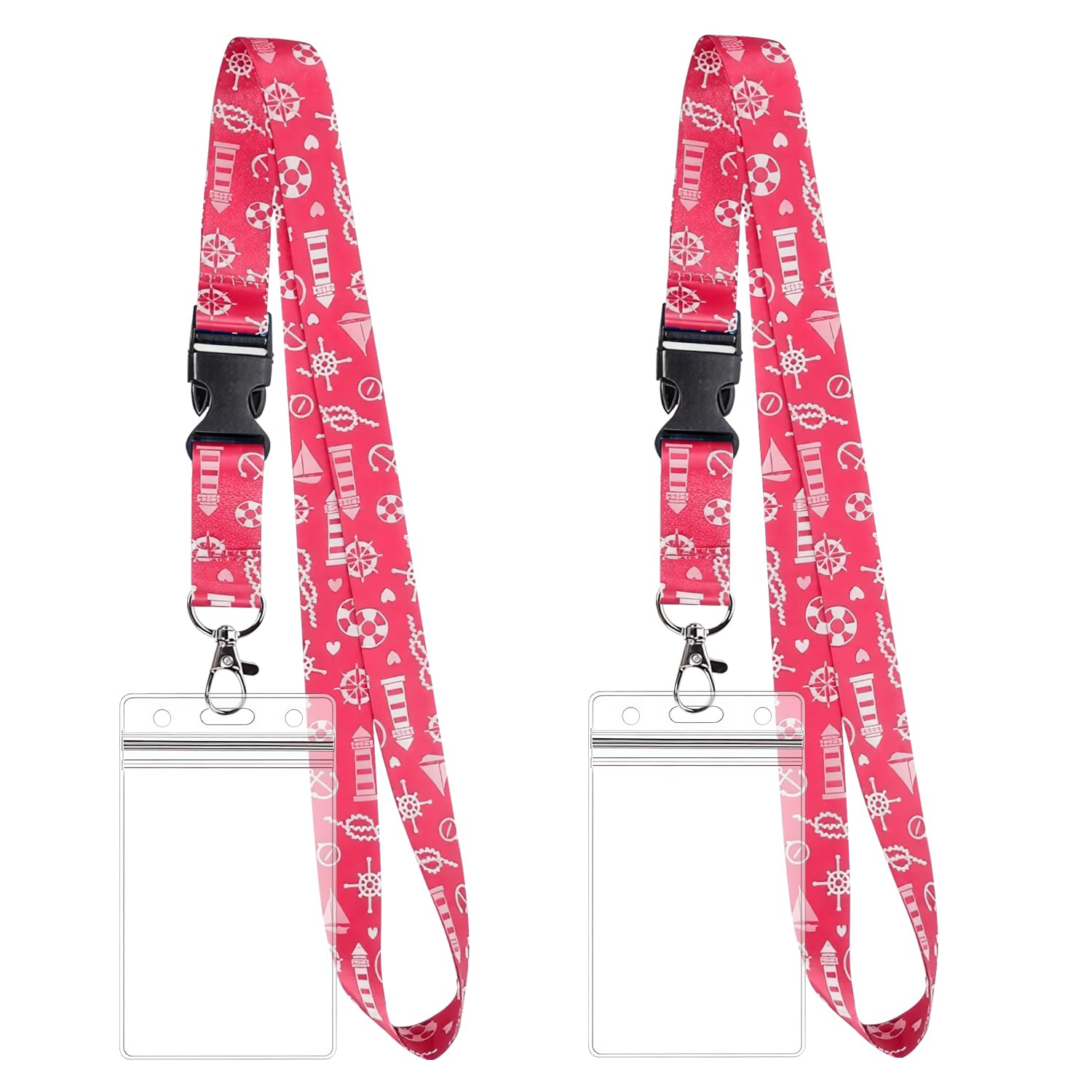 2 Pack Waterproof Clear ID Badge Holders with Detachable Neck Straps, Portable Card Pouches for Cruise Ship Key Cards, Office & School Use (Red) โ image 1