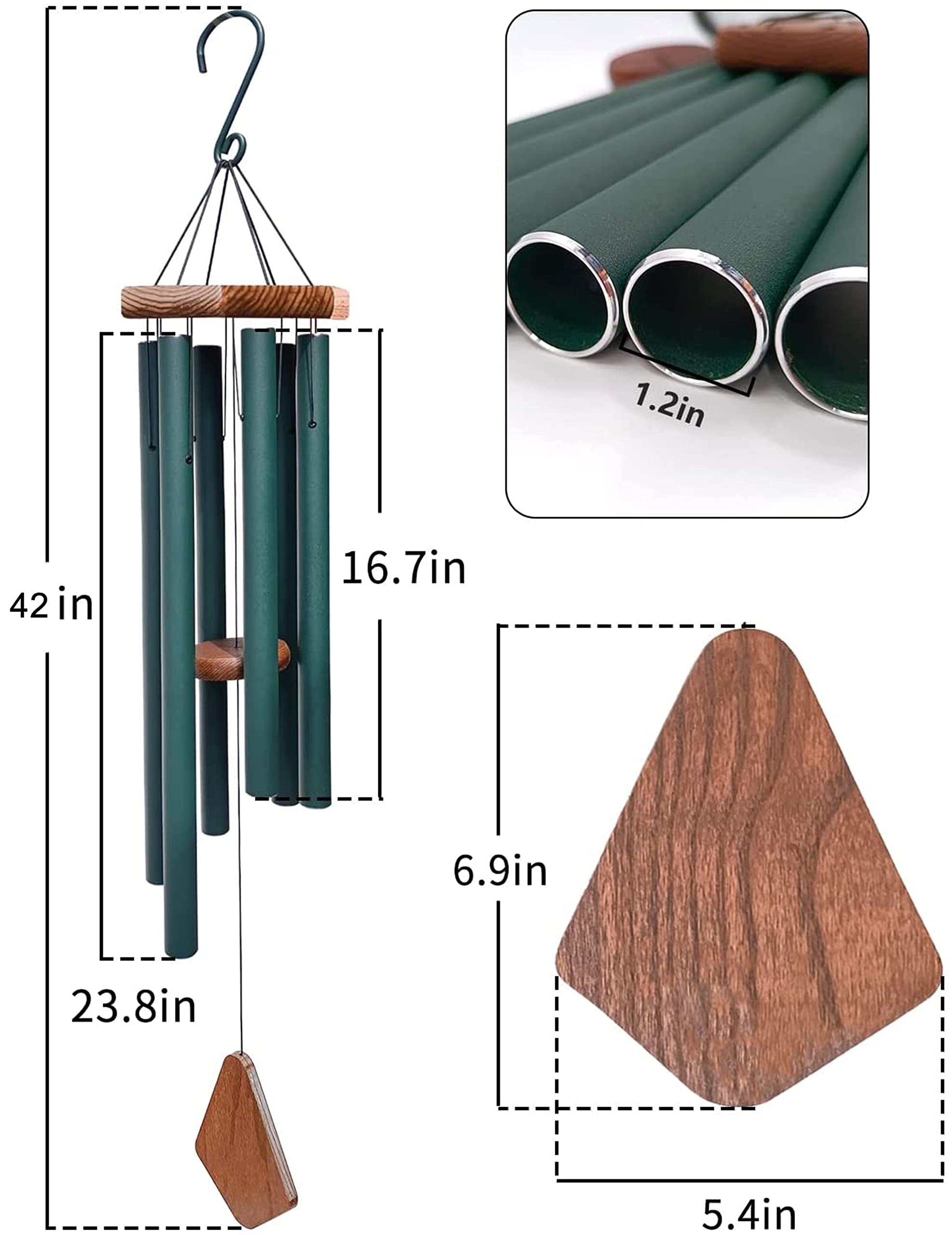 Large Wind Chime - Forest Green - Relaxation & Gift -3