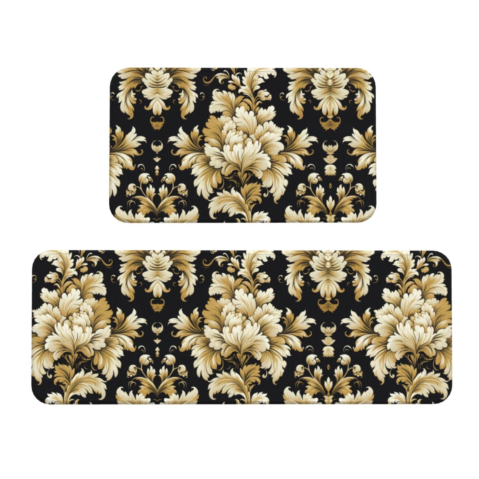 Tapis de sol cuisine lot de 2 antidérapants damassé pour buanderie et bureau