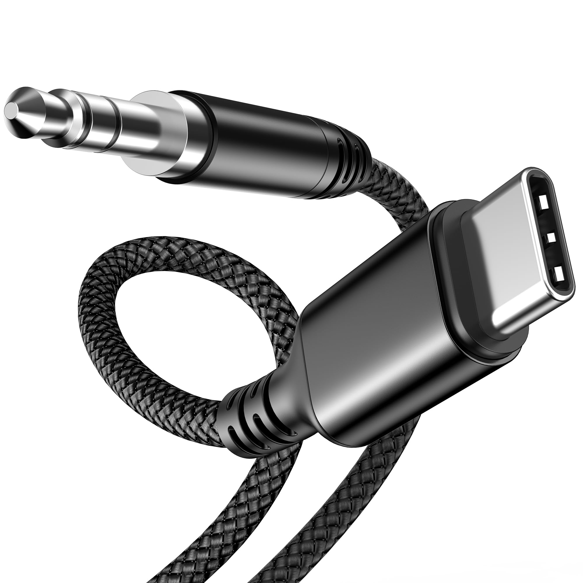 Highwings Aux Kabel USB C 1.2M, USB C auf Klinke 3.5mm Audio Aux Auto Handy für iPhone 17/16/15 Pro Max, Galaxy S25/S24/S23/S22, Hua-wei P40/P30/P20, Pixel, Car Stereos - Schwarz