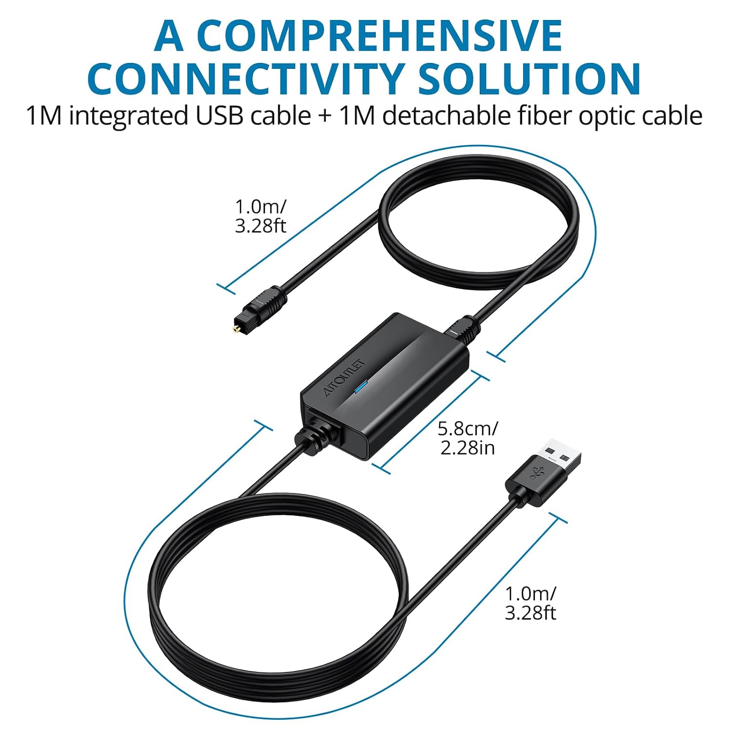 AUTOUTLET USB to Optical Audio Adapter, 96kHz USB A to SPDIF Optical Audio Adapter, Plug and Play, 2M Cable for PC, Laptop, Mac to Soundbar, DAC, Home Theater