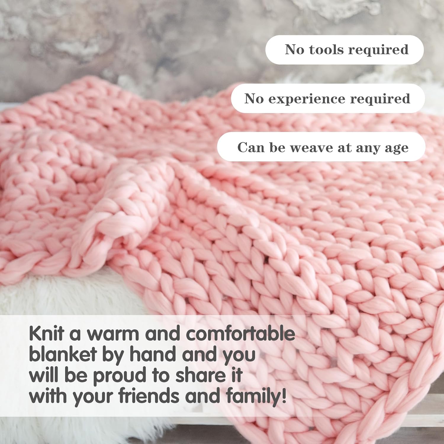 47" Acrylic Chunky Blanket Loom DIY Throw Blankets Knitting Loom Installation-Free, No Needles Required, Beginner-Friendly Yarn Craft for Home Decor