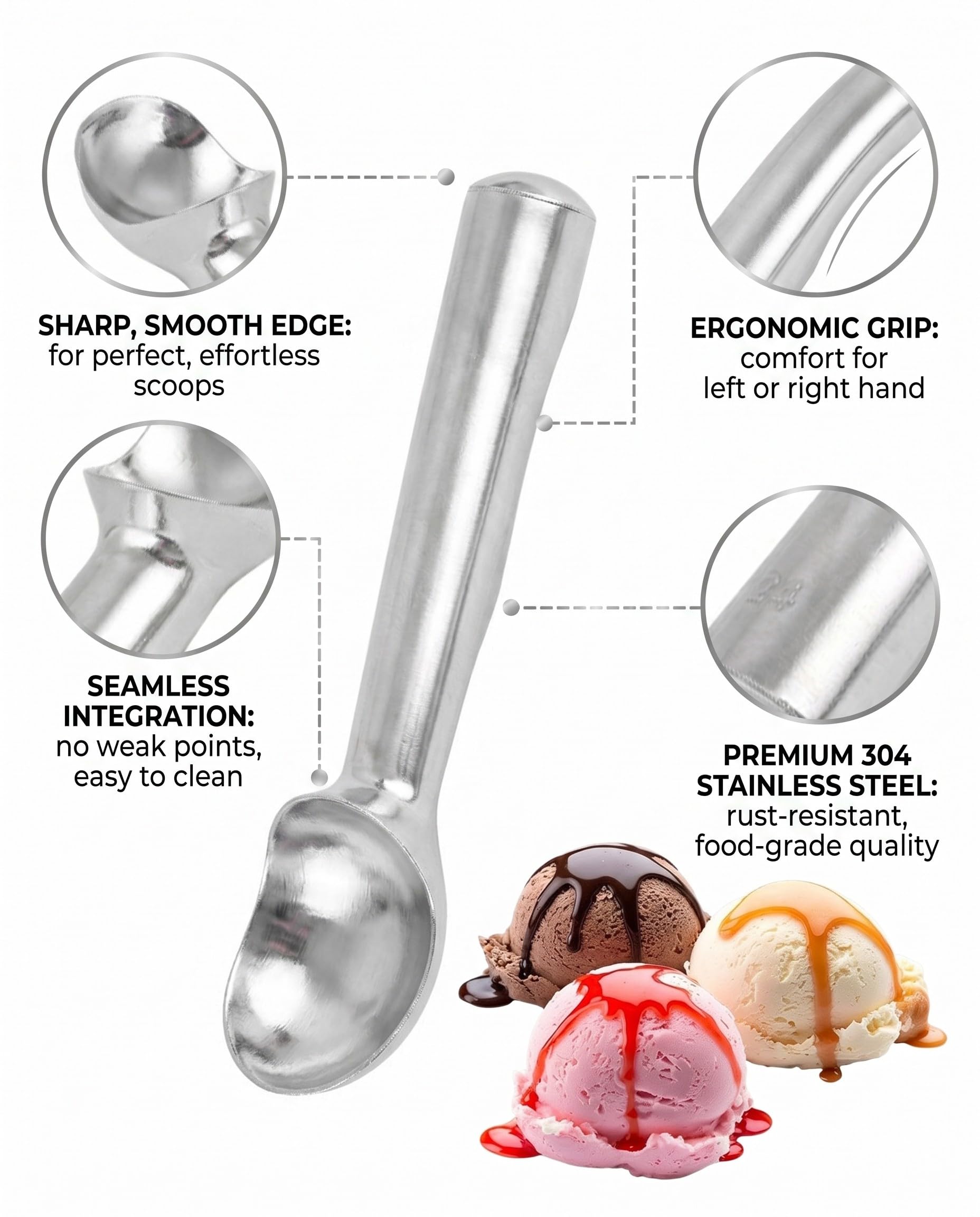 304 Acciaio Inox Cucchiaio di Gelato, Paletta Gelato Antiappiccicoso, Porzionatore Uniforme per Gelato, Purea di Patate, Frutta, Accessorio Cucina Professionale