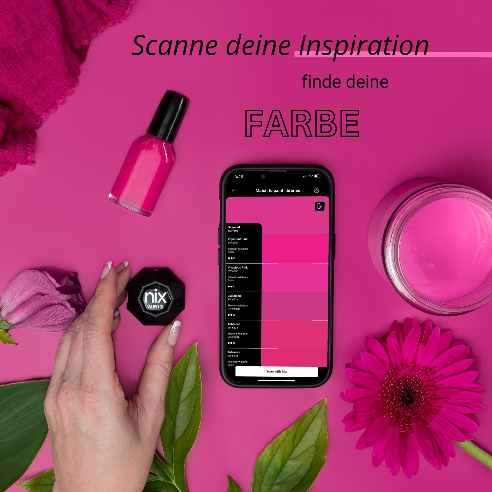 Nix Mini 3 Farbsensor – Farbanpassung, CMYK, RGB, HEX, Pipettenwerkzeug für Maler und Grafikdesigner