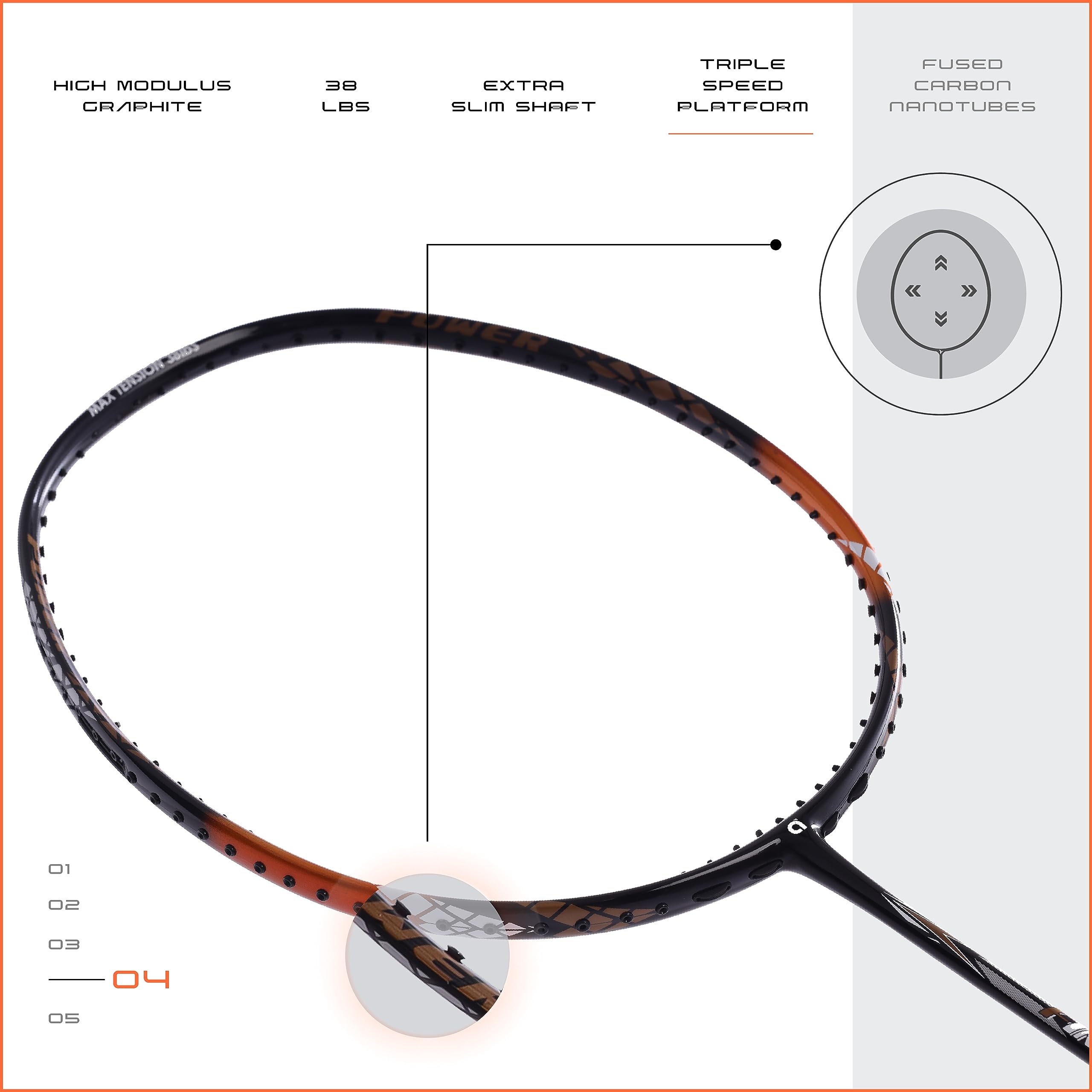 Apacs Finapi 232 (Unstrung, 38 LBS Max Tension) Made in Vietnam | 100% Japanese Graphite | High Modulus | High Power Badminton Racket with Free Full Cover | G1-4 1/4 inches (Orange)