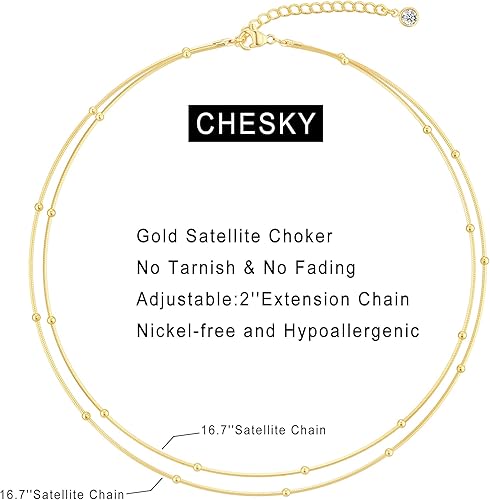 Miniatura 5 de CHESKY - Gargantilla de oro para mujer, chapado en plataoro de 14 quilates, gargantilla de cuentas satélite, delgada, de moda, collares de clip,