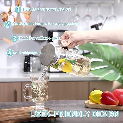 Miniatura 6 de 2 jarras de vidrio con tapa y boquilla, jarra de vidrio para agua calientefría con asa, jarras de té helado, jarras de bebidas para refrigerador,