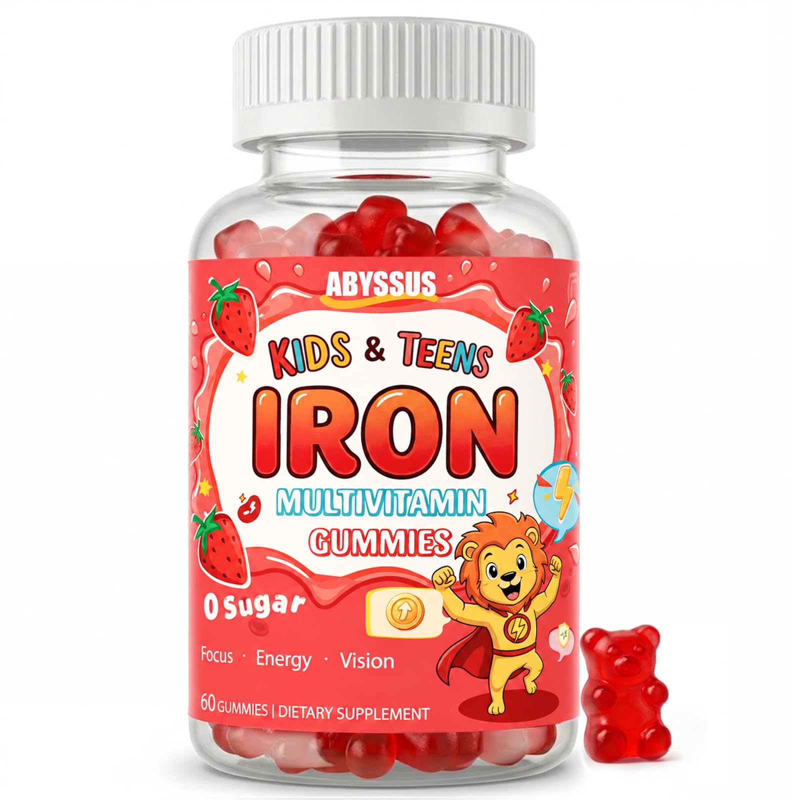 ABYSSUS Iron Gummies for Kids & Teens with Multivitamin, 60ct