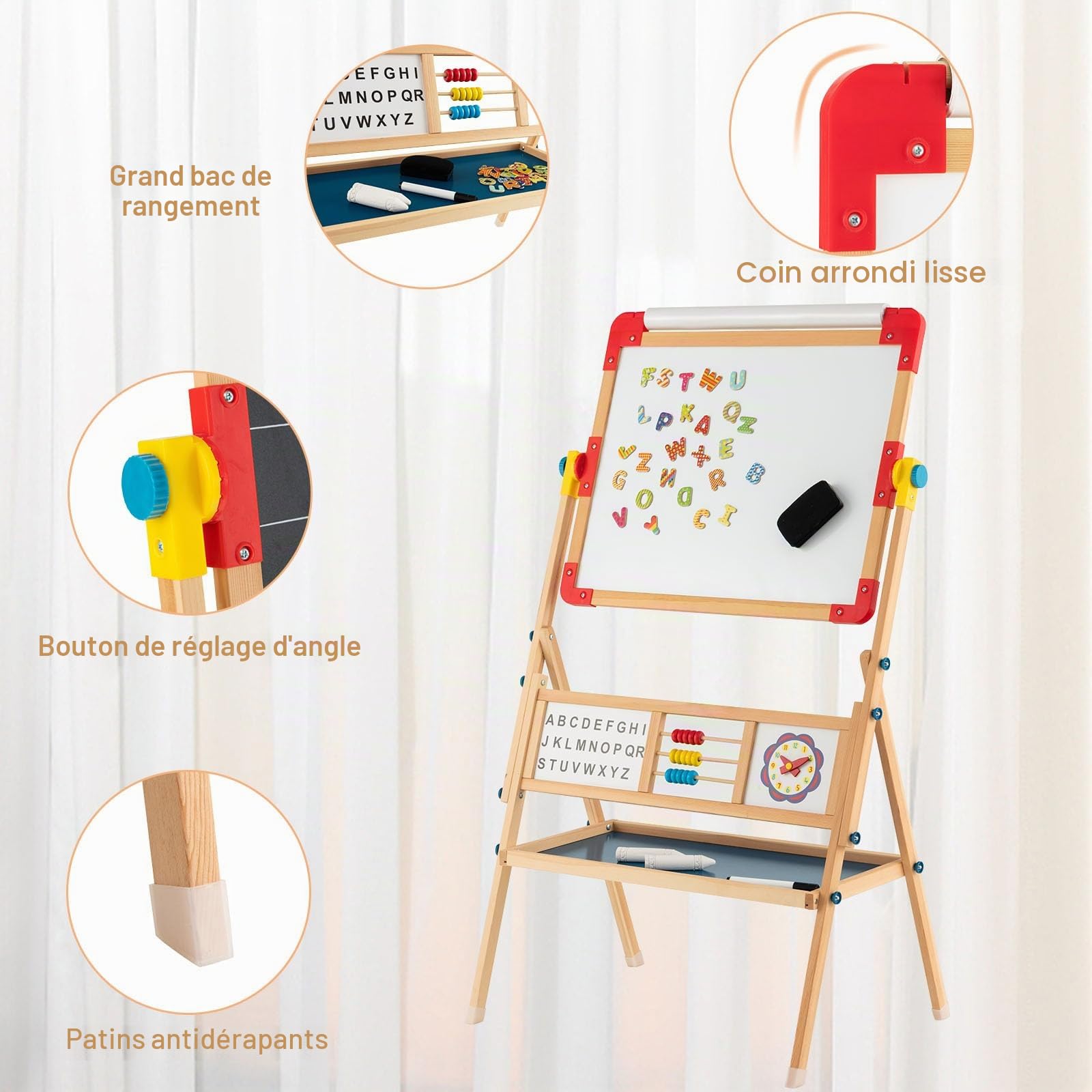LIFEZEAL Chevalet Enfants Pivotant à 360° Double Face en Bois Magnétique