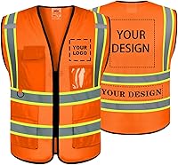 Vista 15 de BeautyWill Chaleco de seguridad con logotipo personalizado, Hi Vis Clase 2, chaleco reflectante de construcción unisex con 5 bolsillos