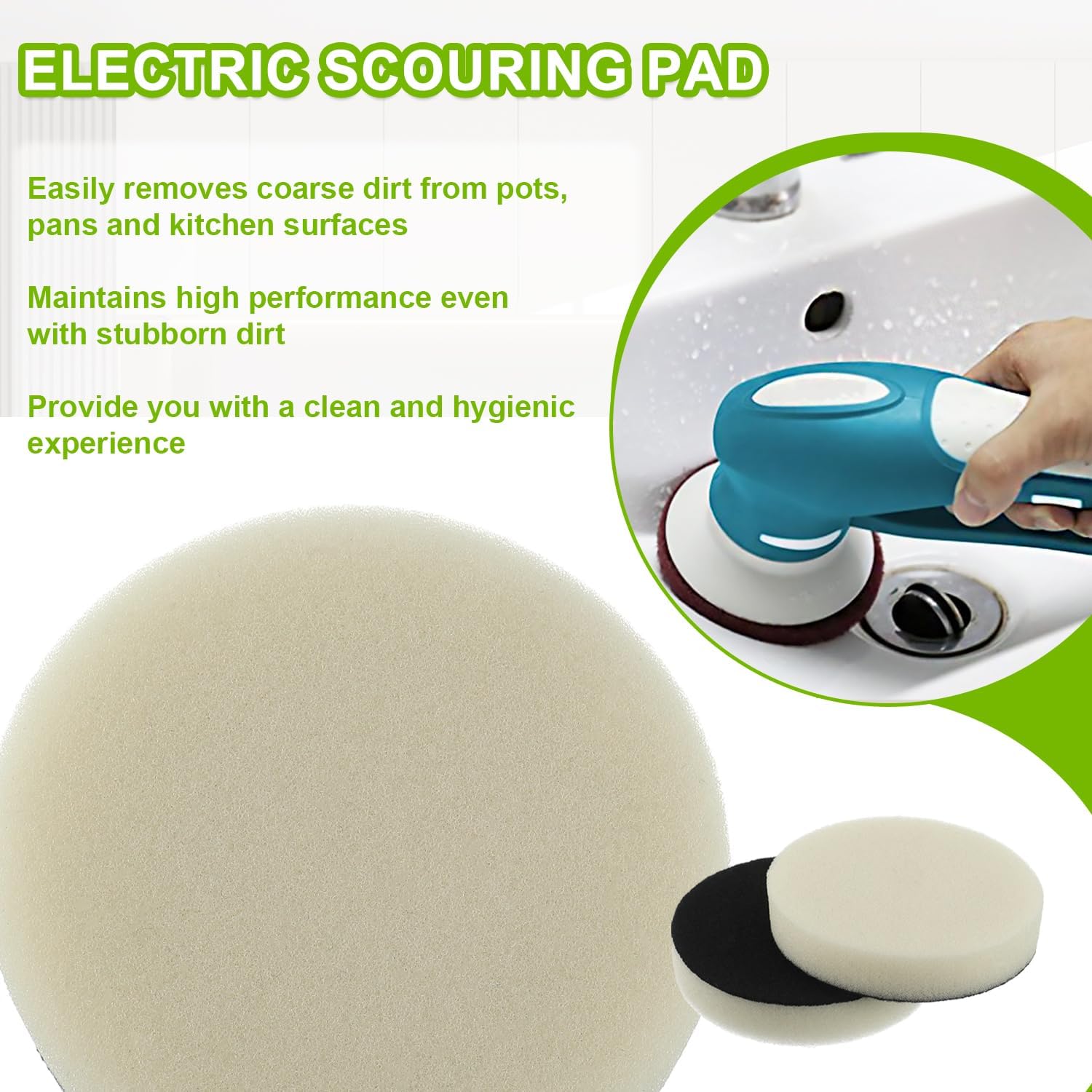 16pcs Foam Pads Power Scrubber Pads Set Electric Scrubber Replacement Scouring Pads fit for Dremel Versa Scouring Pads,White image 4