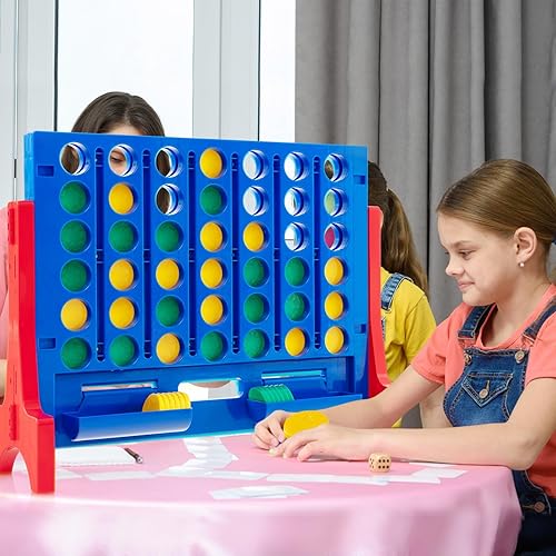 Miniatura 2 de COSTWAY Juego gigante 4 en una fila con bolsa de transporte, juego jumbo de 4 en puntuación con ajedrez, deslizador de liberación rápida para niños