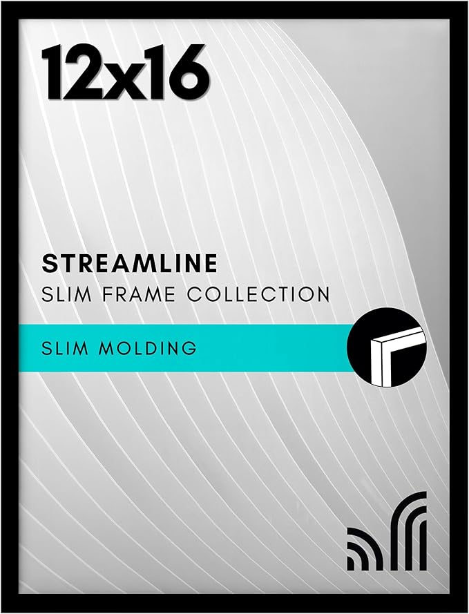 Americanflat 12x16 Picture Frame with Polished Plexiglass - Streamline Collection - Thin Border Picture Frame for Wall Display - Hanging Hardware Included - Black
