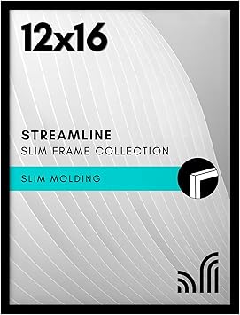 Americanflat 12x16 Picture Frame with Polished Plexiglass - Streamline Collection - Thin Border Picture Frame for Wall Display - Hanging Hardware Included - Black
