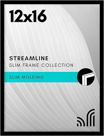 Americanflat 12x16 Picture Frame with Polished Plexiglass - Streamline Collection - Thin Border Picture Frame for Wall Display - Hanging Hardware Included - Black