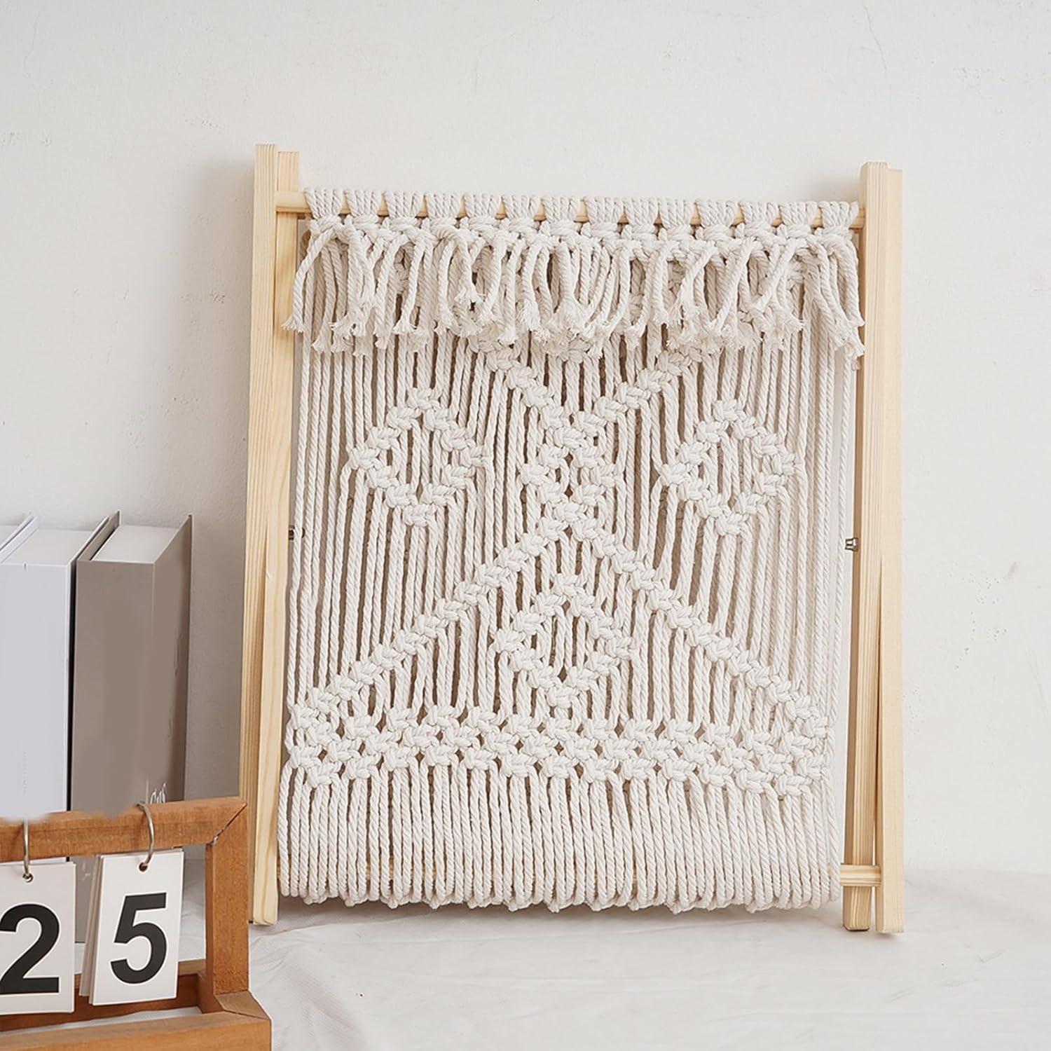 Stylish Decorative Magazine Rack Portable Macrames Desktop Storage Rack With Wood Frame For Books Magazines And More Storage