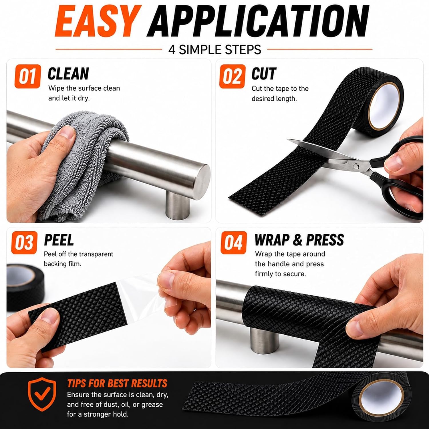 Rubber Grip Tape, 1 In x 33 Ft Non-Abrasive Anti-Slip Tape for Handles