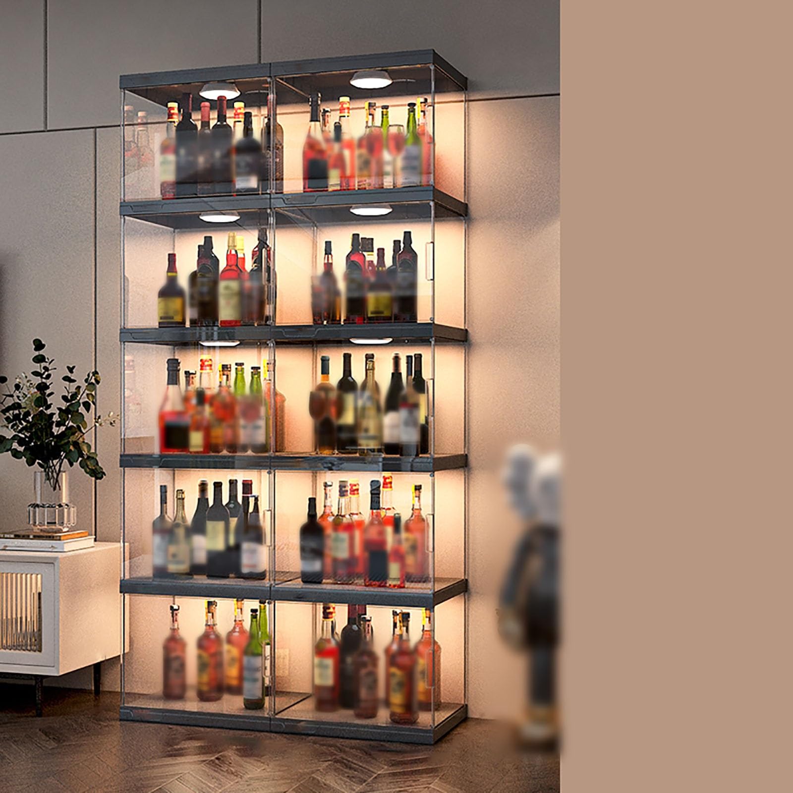 Scaffale moderno per armadietto per vini, armadietto per liquori a LED, espositore trasparente per la conservazione del vino, armadio multifunzionale, grande capacità per casa, bar, sala da