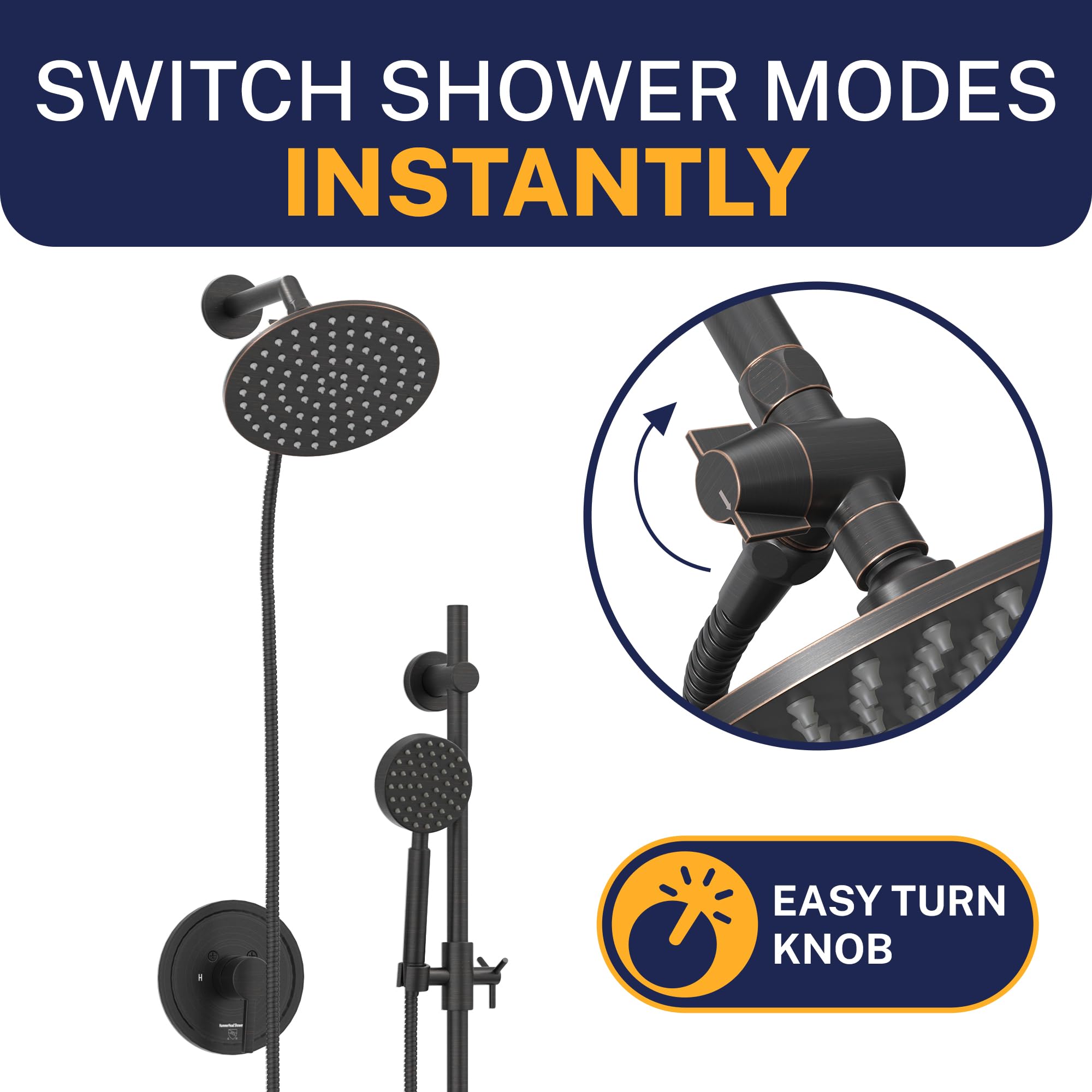 G-Prime 3-Way Shower Arm Diverter – Oil Rubbed Bronze, Solid Metal, T Adapter Replacement, G 1/2 Thread-708496
