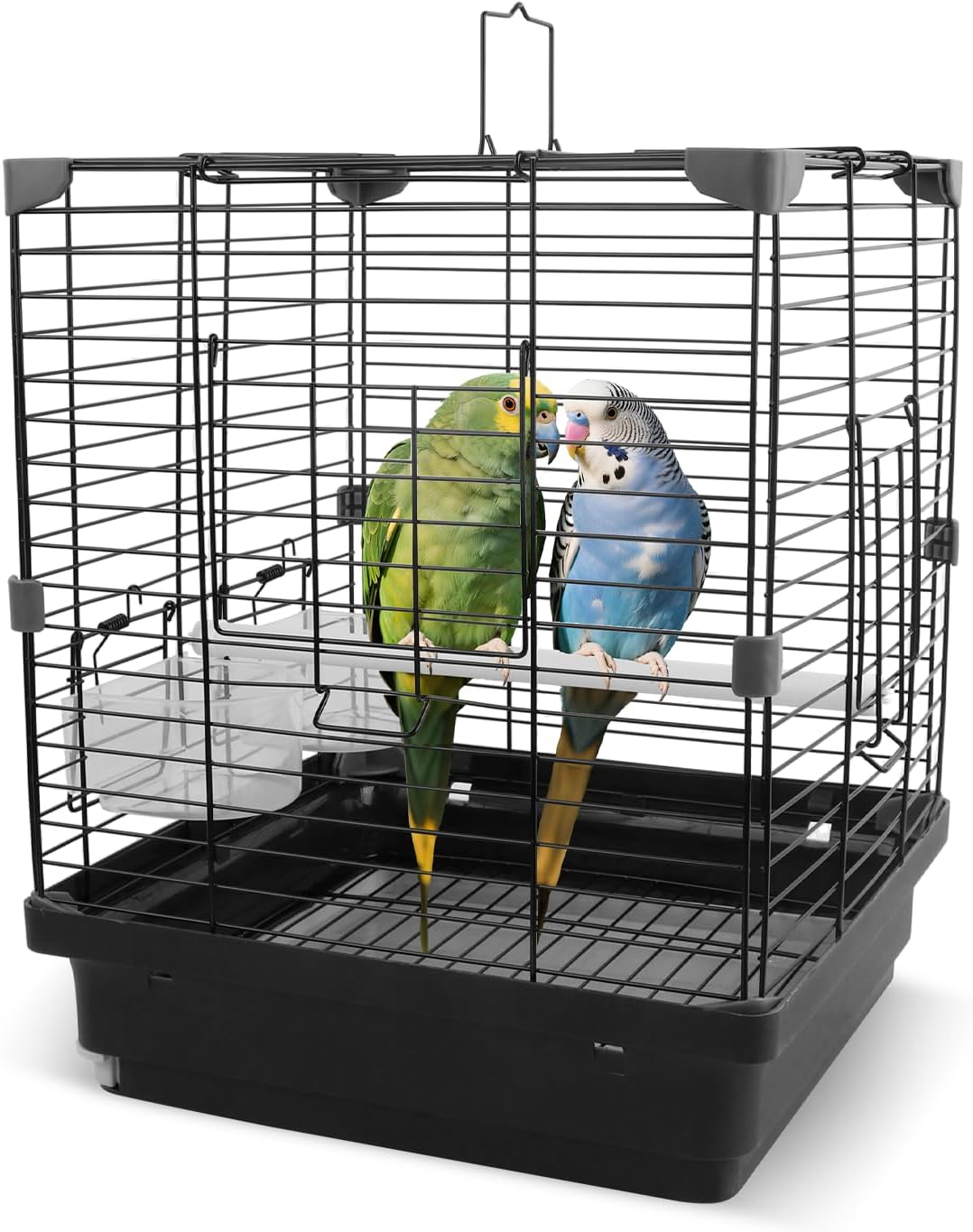 Small Bird Cage for Parakeets, Budgies, Canaries and Other Small Birds - Lightweight Travel Birdcage with Handle and Removable Tray, Black