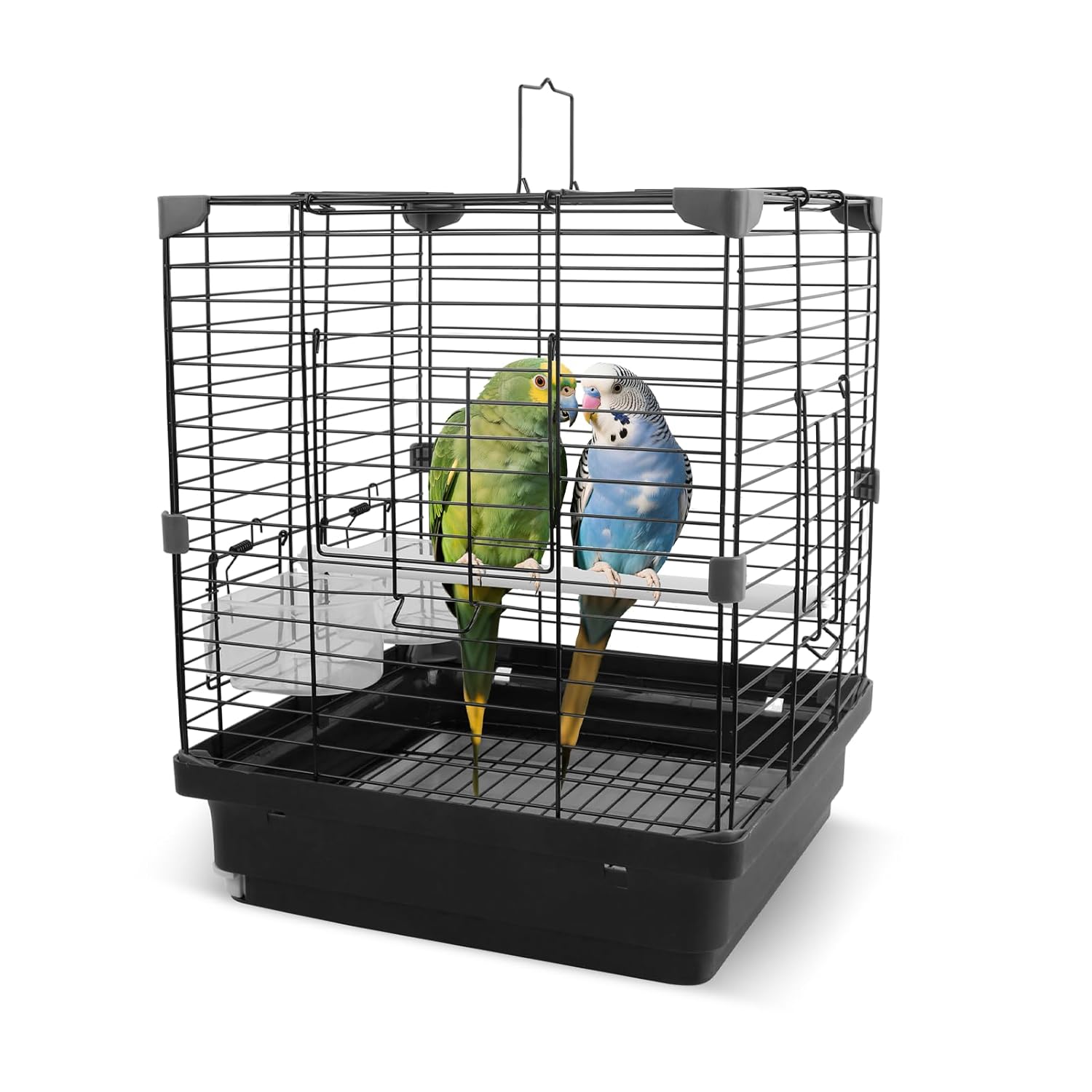 Small Bird Cage - 12x12x14.6 in Lightweight Travel Outdoor Birdcage for Parakeets, Budgies & Canaries and More Small Birds, Bird Carrier with Handle, Stand, Removable Tray,...