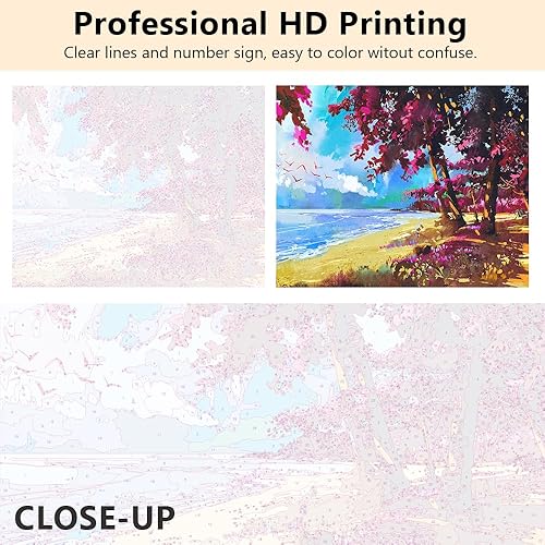 Miniatura 7 de TUMOVO Pintura por números para adultos, paisaje natural, kits de pintura por números, sobre lienzo con pinceles, playa, bricolaje, pintura al óleo,