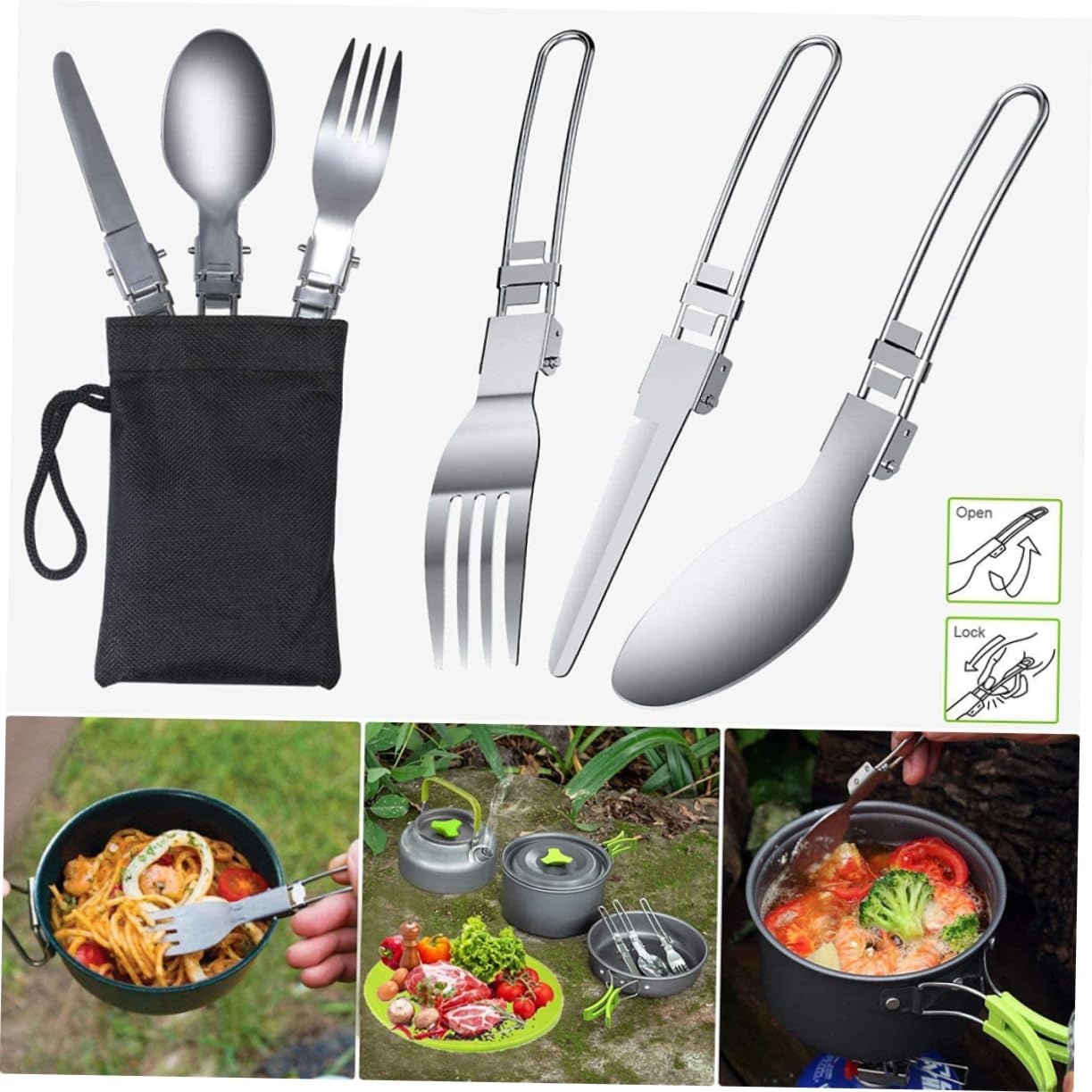 -1 Camping Cooking Kit 11pcs Portable Camping Cookware Pot Pan Bowl Spoon Fork Cutlery Non-Stick Ideal for Hiking Backpacking