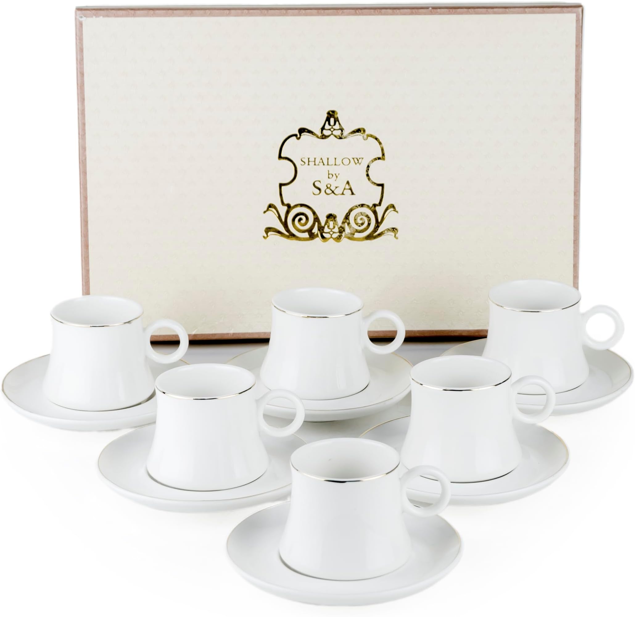 Cuisine Art Shallow Classic 6-Piece 180cc Tea Cup Set in White Porcelain Ceramic - Elegant Cups for Tea Lovers