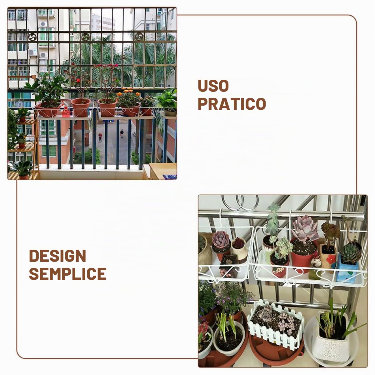 BESPORTBLE Portavasi da Esterno 2 Pezzi in Ferro Bianco da Appendere Facile da Installare Supporto per Vasi da Balcone e Giardino per Piante in Vaso