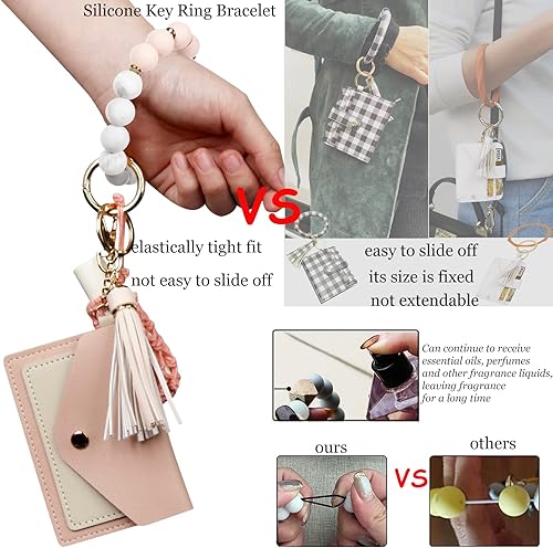 Miniatura 6 de BIHRTC Pulseras de llavero de anillo de silicona con llavero tipo cartera con soporte para lápiz labial para mujeres