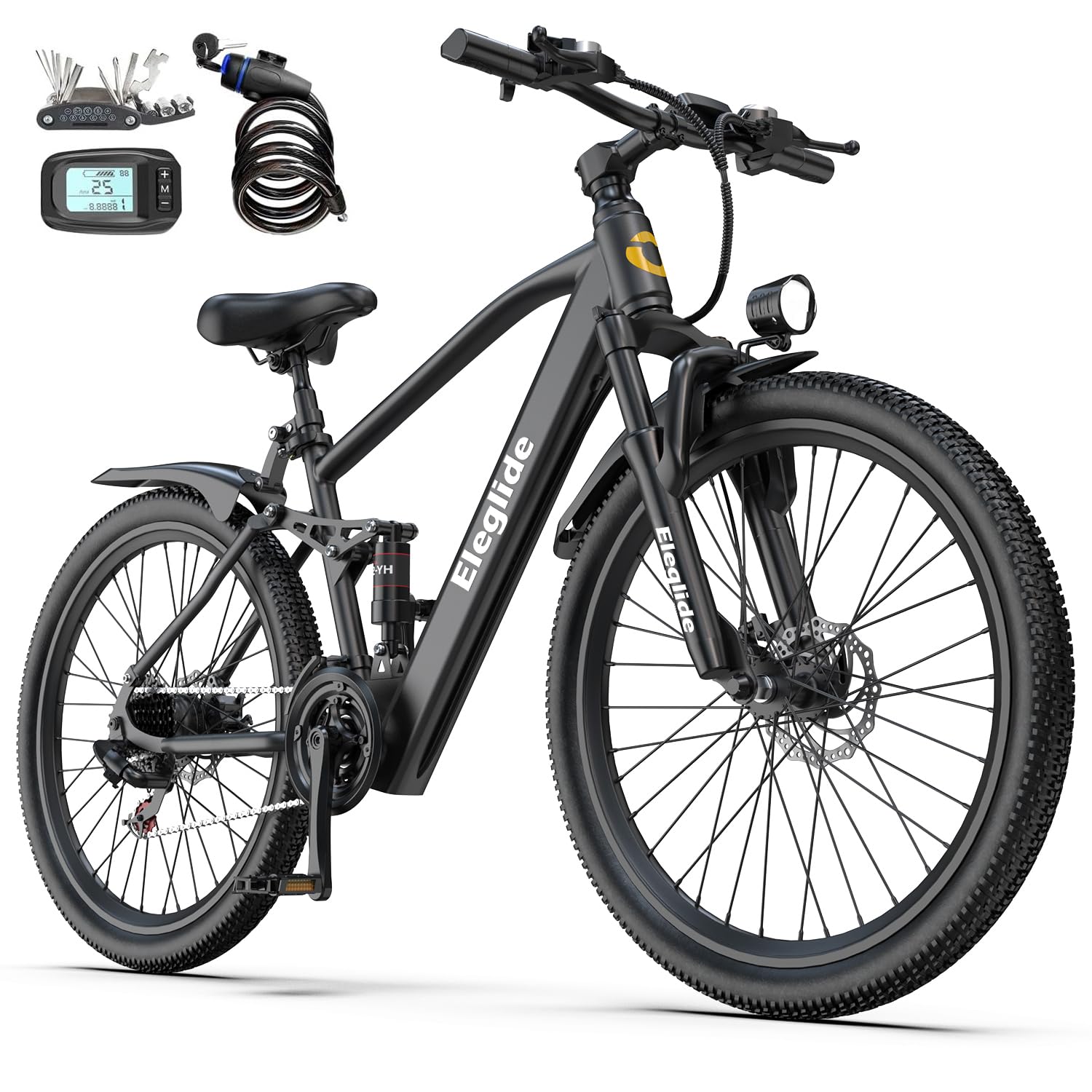 Eleglide E-Bike 26" mit 21-Gang Schaltung 250W Motor 13Ah Akku Höchstgeschwindigkeit 25km/h Hochkohlenstoffstahlrahmen LCD Display City Elektrofahrrad, E-Bike für Erwachsene