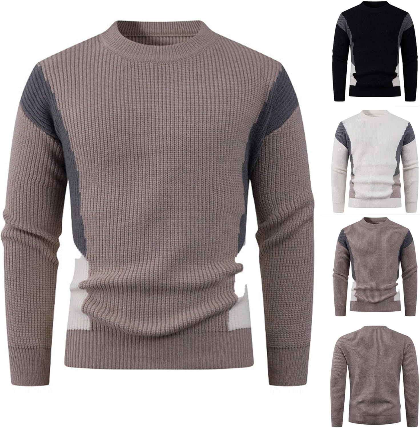 Cambkatl Men's Color Block Crewneck Sweaters, Stretch Casual Long Sleeve Pullover 2025 Fall Winter Knitted Jumper Tops
