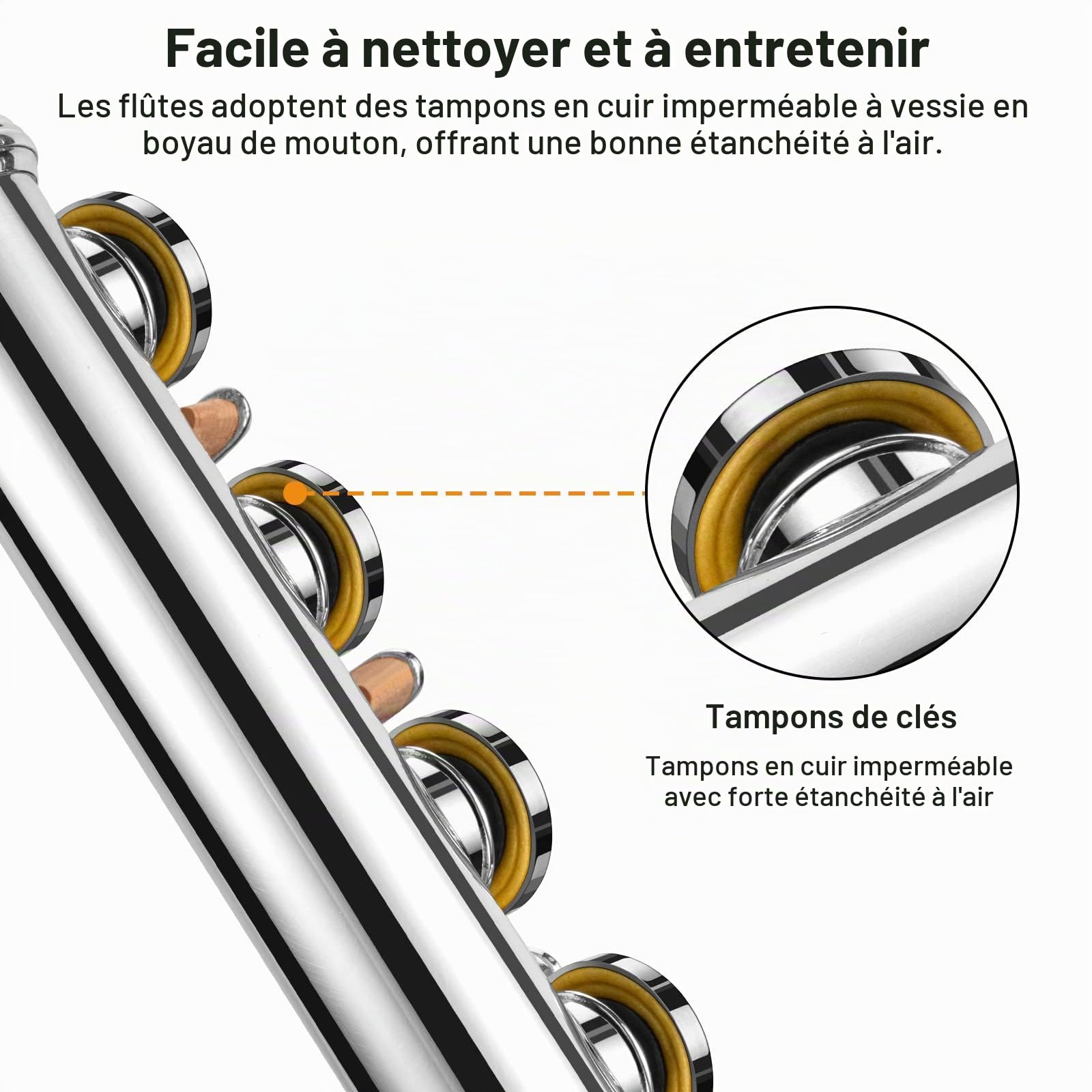 POGOLAB Flûte Traversière, Flûte C à Plateaux Ouverts, Sol Décalé, Flûte en Nickel Plaqué Argent, avec Étui Rigide/Kit de Nettoyage, pour Groupe de Musique Scolaire