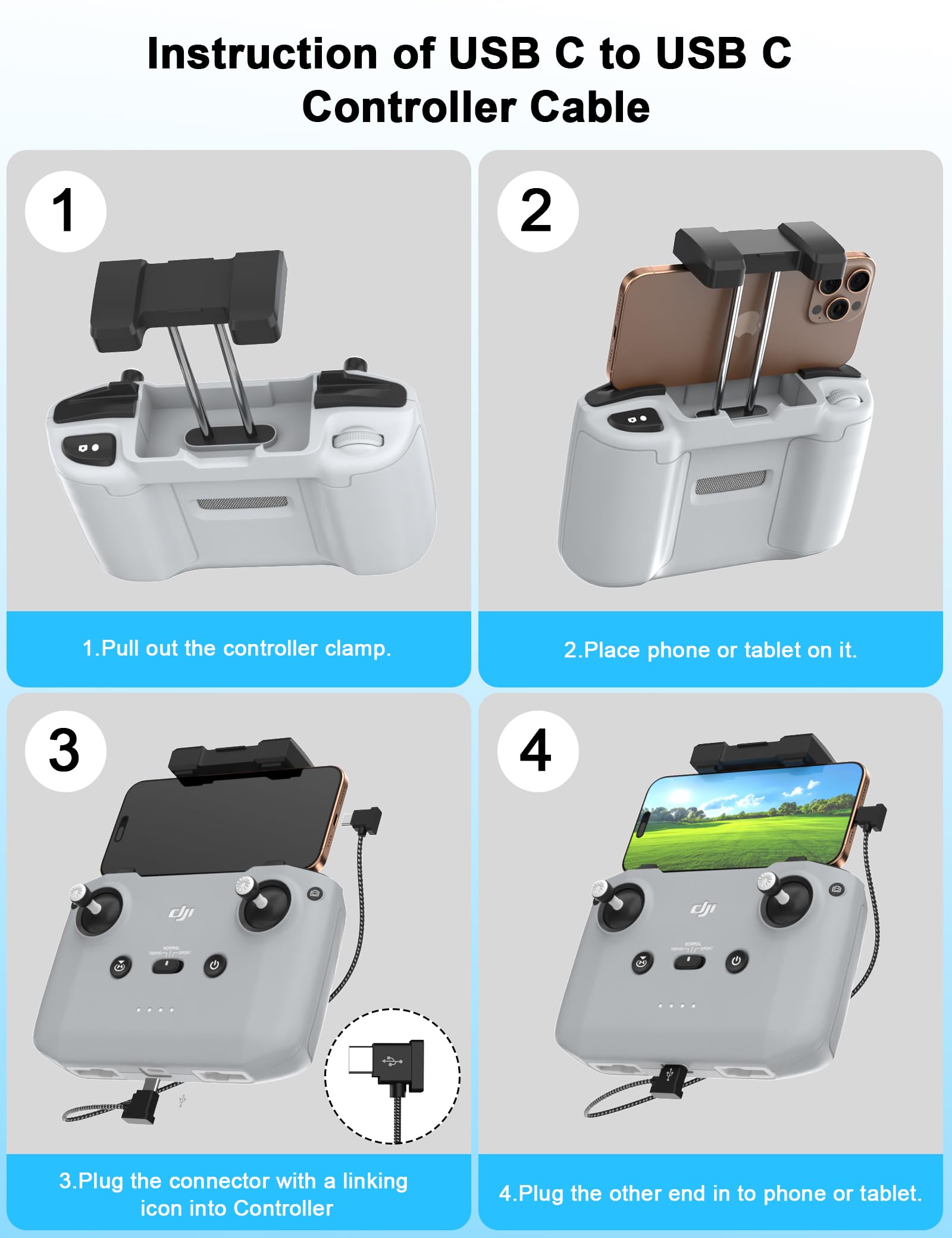 Cavo controller da USB C a USB C per drone DJI, 3 m, cavo intrecciato | Cavo telecomando per Mavic 3/Mini 4 Pro SE Air 2 2S/RC-N1 N2 N3 per iPhone 17 Pro Max 16 15/Samsung A17 A16 S26 Ultra