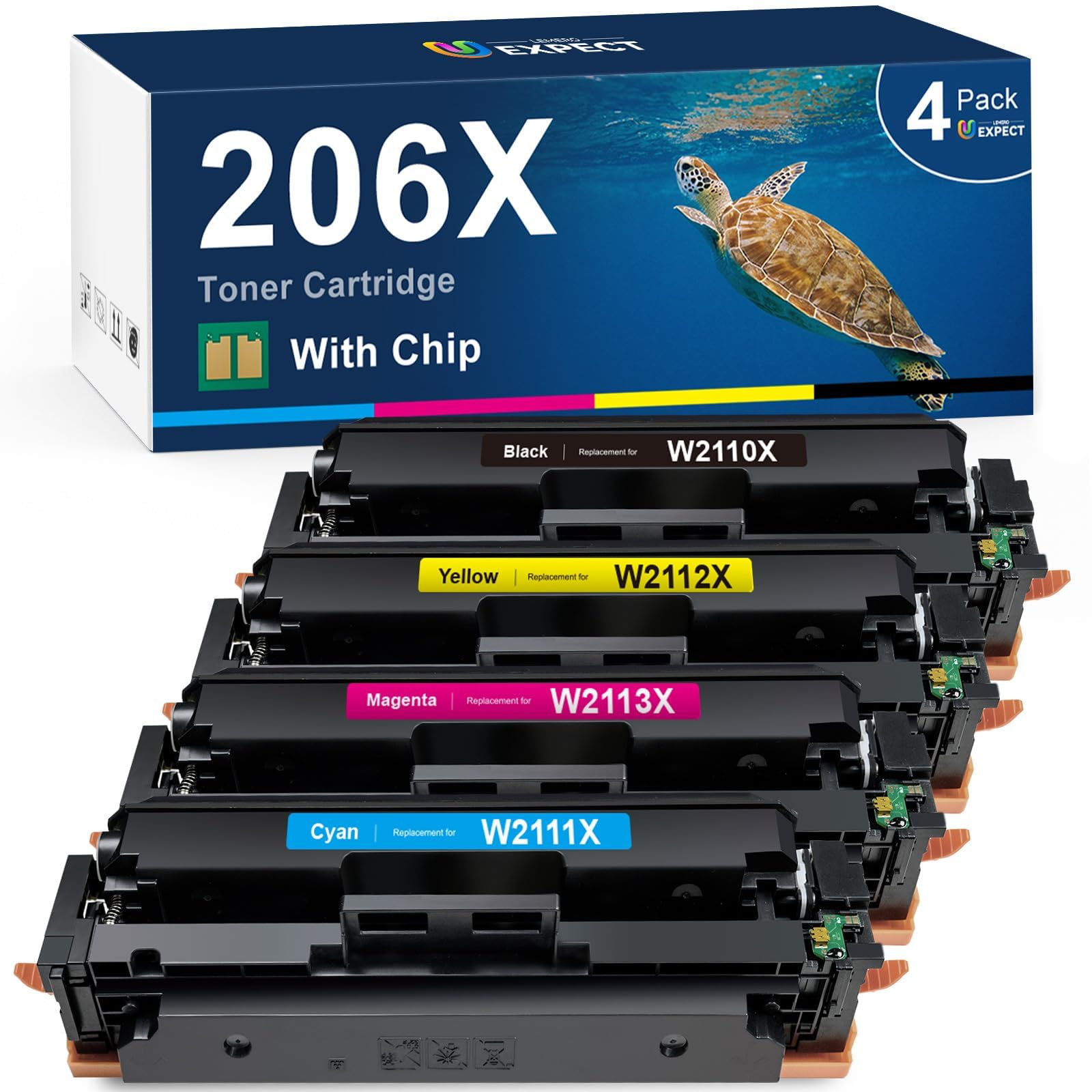 206X Toner Cartridges 4-Pack High Yield with Chip Replacement for 206X HP Toner Cartridges Set 206A W2110X for Color Laserjet Pro M255dw M283cdw M283fdw Printer | HP 206X Toner