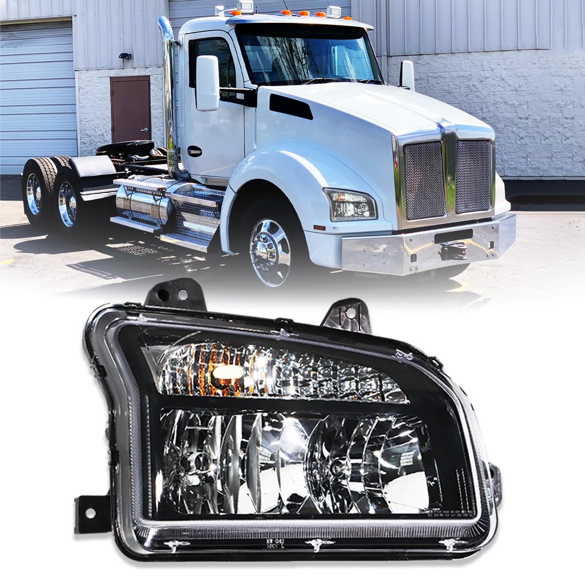 Sterlix Black Headlights Fits Kenworth T880 2014-2023 Headlights Assembly Lamps for Kenworth T880 Replacement Passenger Right Side T880 Semi Truck