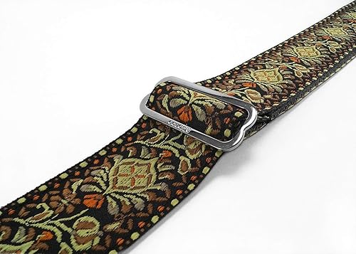 Miniatura 3 de Correa de guitarra boho de los años 60 con cinturón de seguridad reciclado, fabricado en Estados Unidos por Couch Guitar Straps, Atardecer