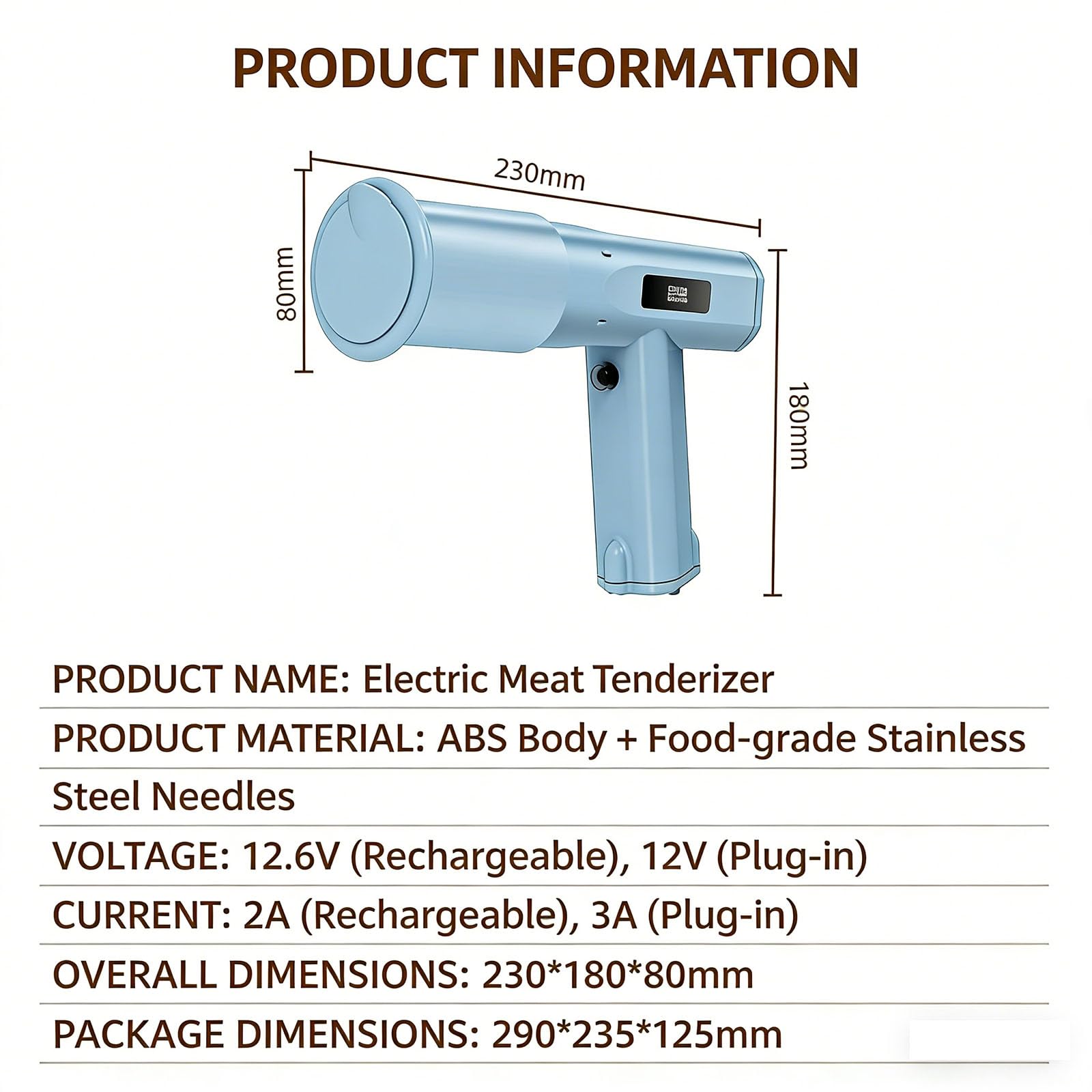 Elektrischer Fleischklopfer, 13 Edelstahl-Nadeln, Piercing 5000 Mal pro Minute, ideal zum Zartmachen von Steaks, Rind, Huhn, kommerzielle Nutzung
