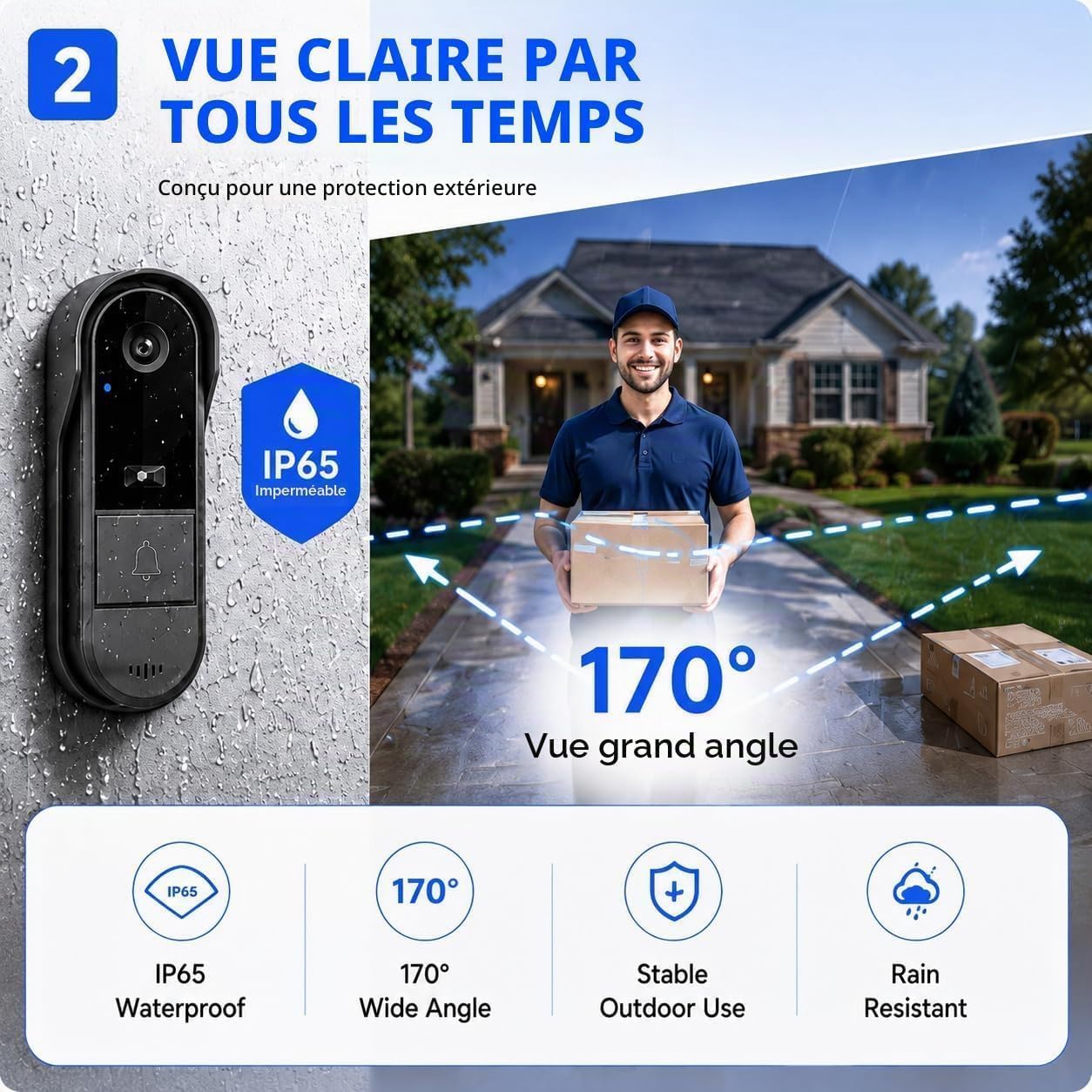 Winnes Video Campanello Senza Fili,Video Spioncino Digitale 1080P 4,3" Display Videocitofono Bidirezionale Visione Grandangolare a 170° Impermeabilità IP65,Visione Notturna Telecamera