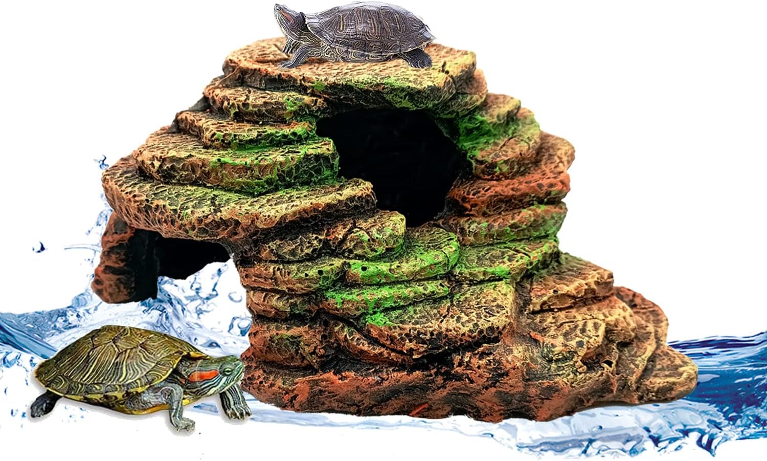 Resin Shale Step Ledge For Aquarium Decoration & Terrariums, Adds Hiding Spots, Swim Through, Basking Ledge For Fish, Reptiles, Amphibians, & Small Animals, Use Only One Turtle