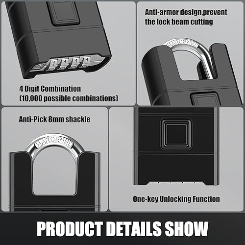 Miniatura 4 de Diyife - Candado de combinación resistente haz envuelto, candado impermeable grande para exteriores, grillete grueso de 0.315 in, desbloqueo con un