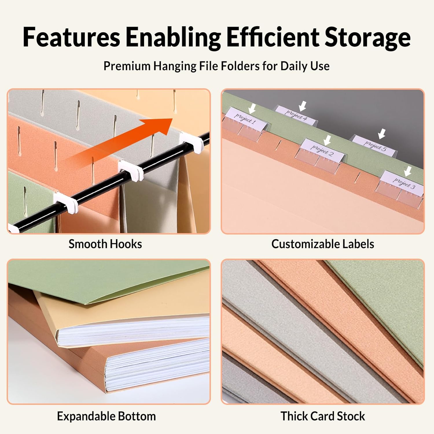 SUNEE Hanging File Folders, Pastel Colors - 75 Pack, Colored File Folders Letter Size with 1/5-Cut Tabs, Ideal for Organizing Home and Office Documents