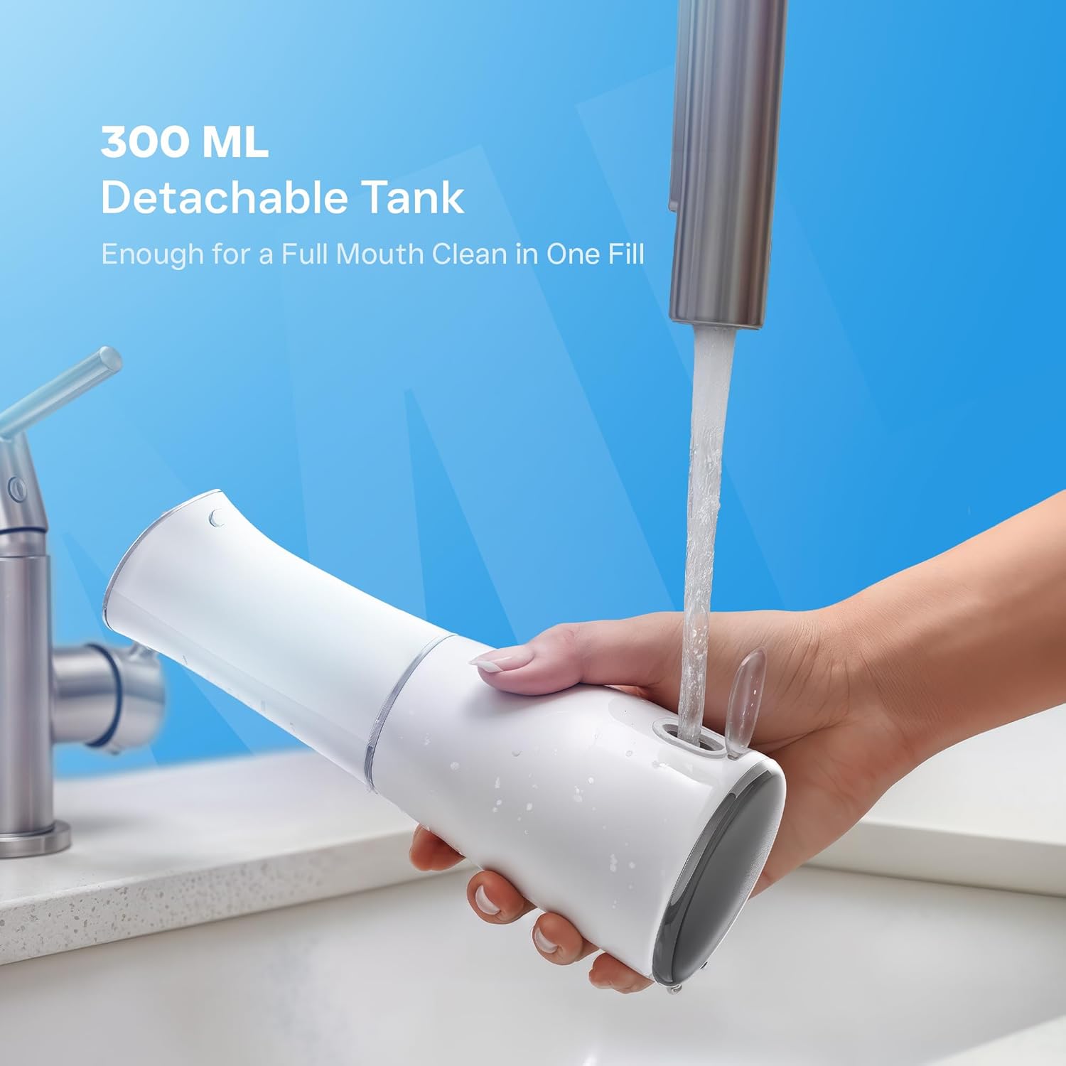 Water Flosser Cordless Oral Irrigator 300ML Detachable Water Tank Rechargeable Electric Dental Flosser 5 Modes Waterproof Teeth Cleaner Teeth Pick Portable for Braces & Sensitive Gums Travel – White