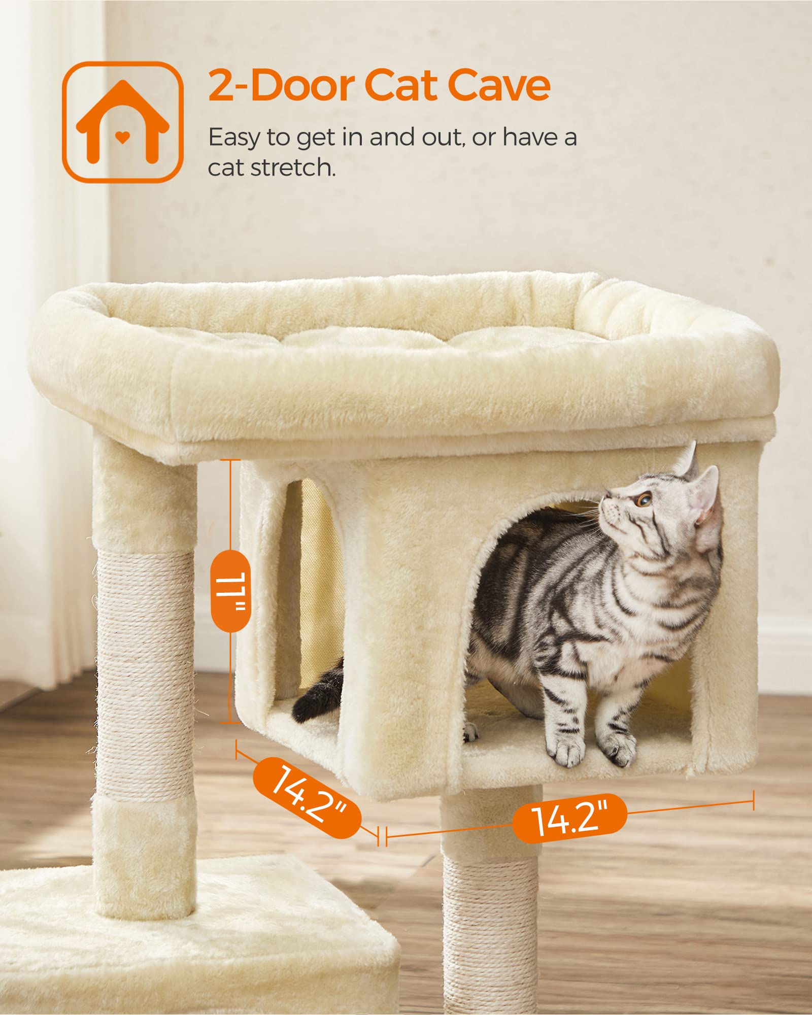 FEANDREA Cat Tree, 59.1-Inch Cat Tower for Large India